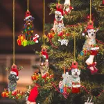 Jue-Fish 2024 6pcs Christmas Hanging Pendants Wooden Dog Ornament