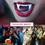 Jue Fish Halloween Cosplay Retractable Vampire Teeth Dentures Zombie Teeth