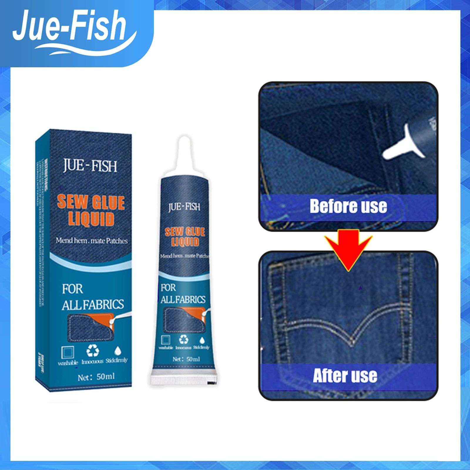 Jue-Fish Glue Clear For Sew Fabric Speedy Fix Waterproof Liquid 1